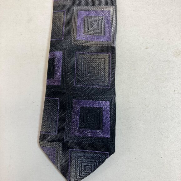 Pronto Uomo Silk Tie Vintage Purple Gray Geometric Square 100% Silk as is - Picture 5 of 7